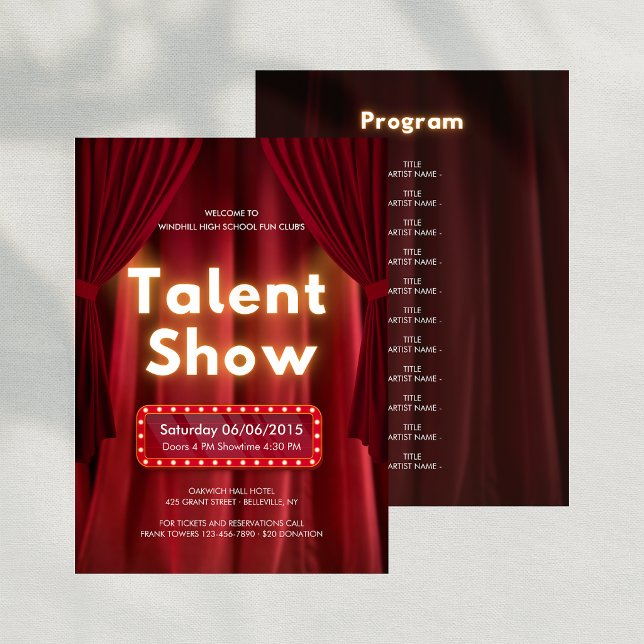 Editable Talent Show Performing Arts Program Thank You Card (Editable Talent Show Performing Arts Program)