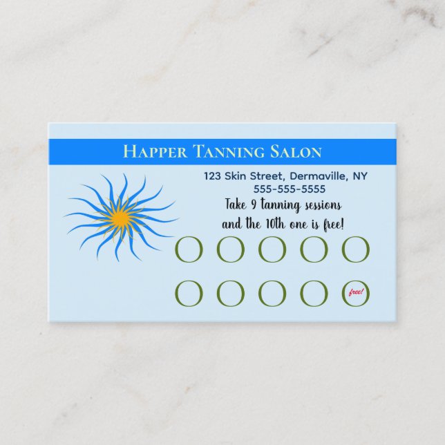 Editable Tanning Salon  Loyalty Card (Front)