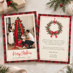 Editable Tartan Merry Christmas Family Photo Holid Holiday Card