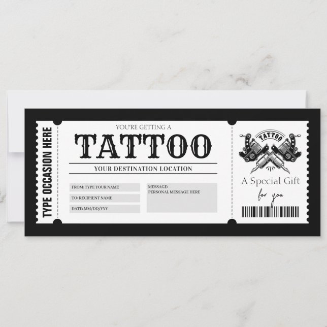 EDITABLE Tattoo Get Inked Gift Card Voucher (Front)