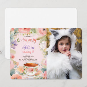 Editable Tea Party Birthday Party Photo Invitation