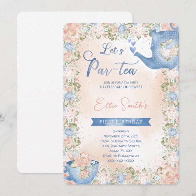 Editable Tea Party Invitation (Front/Back)