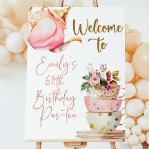 Editable Tea Party Welcome Sign: Pink & Gold Birth