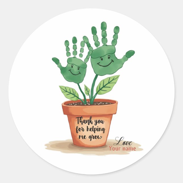 Editable Teacher Gift With Handprint Art Classic Round Sticker (Front)