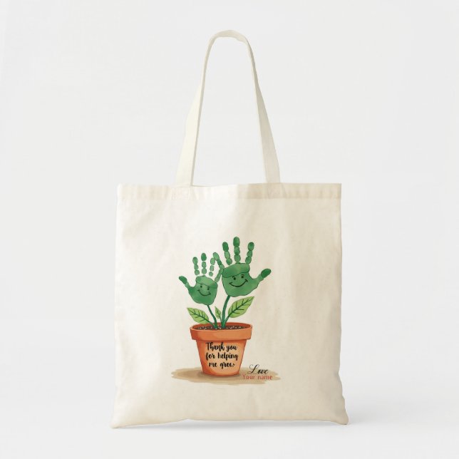 Editable Teacher Gift With Handprint Art Tote Bag (Front)