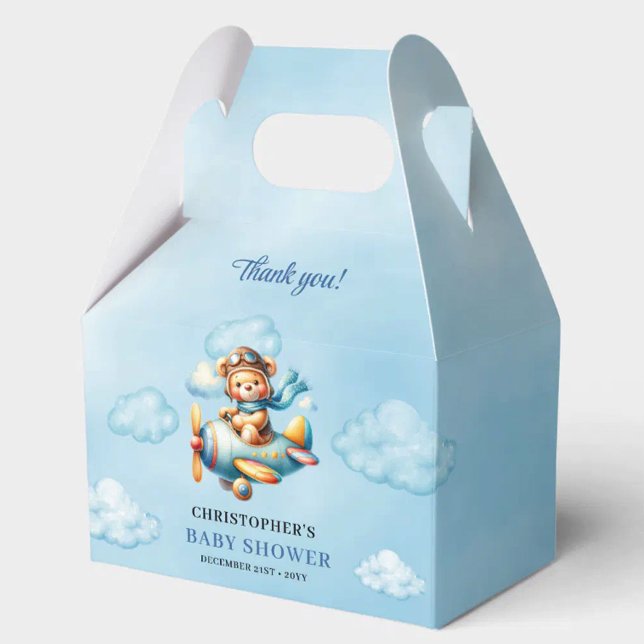 Editable Teddy Bear Aviator Blue Brown Boy Shower  Favour Box (Editable Teddy Bear Aviator Blue Brown Boy Shower Favor Box

)
