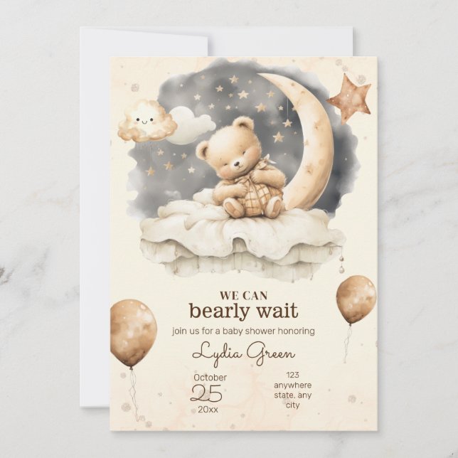 Editable Teddy bear baby shower Gender neutral  Invitation (Front)