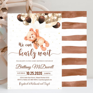 Editable Teddy Bear Baby Shower Invitation Brown