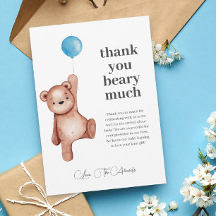 EDITABLE Teddy Bear Boy Baby Shower Thank You Card