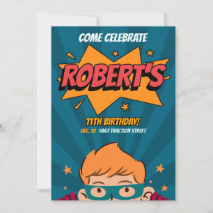 Editable Template Comic Style Superhero Birthday