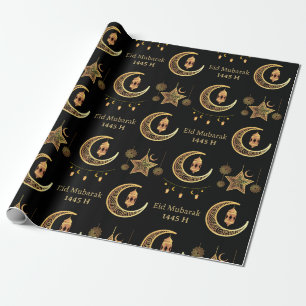 Editable Text Eid Al-Fitr Mubarak Black Islamic Wrapping Paper