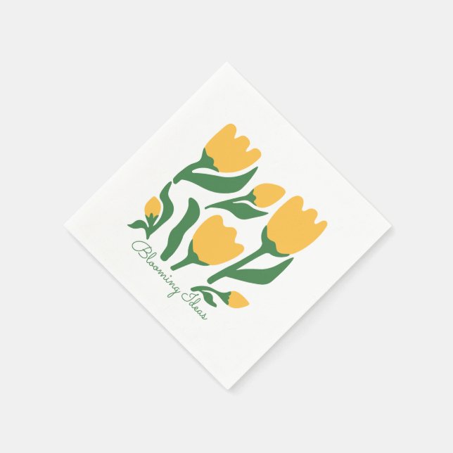 Editable Text Yellow Tulip Minimalist Esthetic Napkin (Corner)