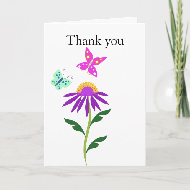 Editable Thank You Card, Butterflies & Flowers Holiday Card (Front)