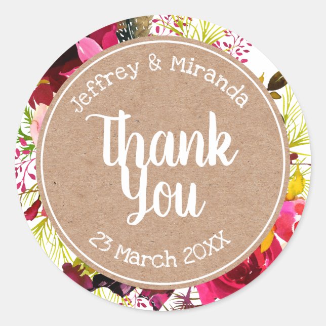 Editable Thank You Spring Bouquet Party Favour Classic Round Sticker (Front)