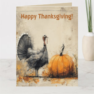 Editable Thanksgiving Turkey and Pumpkin Greeting Card
