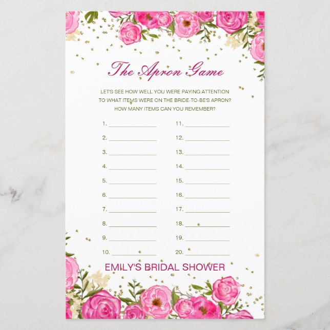 Editable The Apron Game Bridal Shower Game (Front)