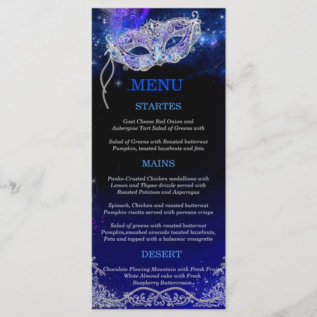 Editable Themes for Masquerade Party  Menu card (Front)