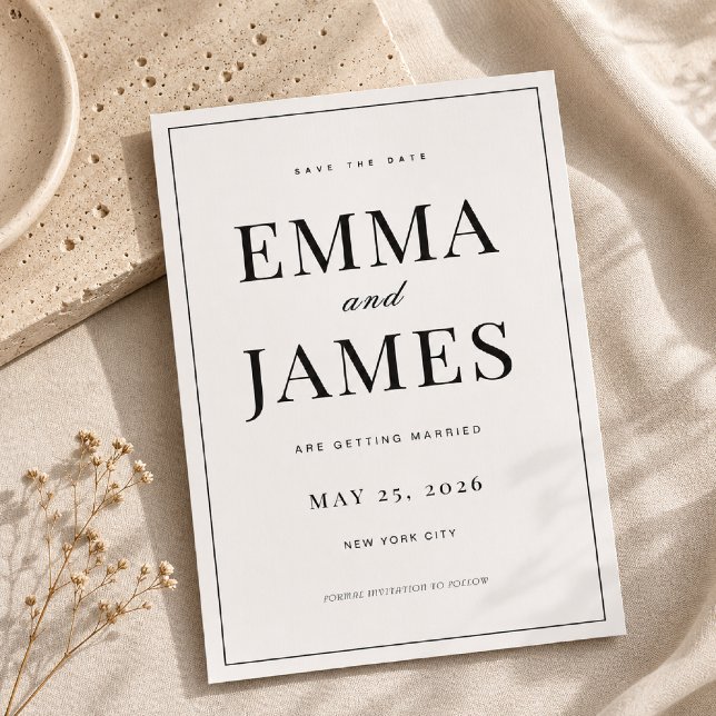 Editable Thin Border Minimal Wedding Save The Date Invitation (Elegant thin border meets timeless editorial wedding style.)