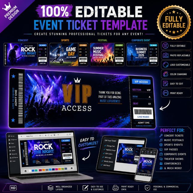 Editable Ticket invitation |Concert, Event & Sport (Creator Uploaded)