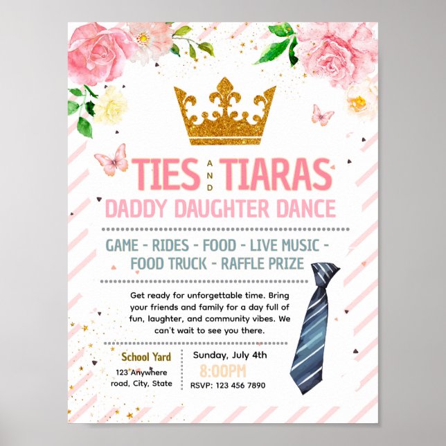 Editable ties and tiaras dance flyer poster (Front)