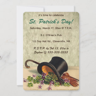 Editable Top Hat Cane and Clover St Patricks Day  Invitation
