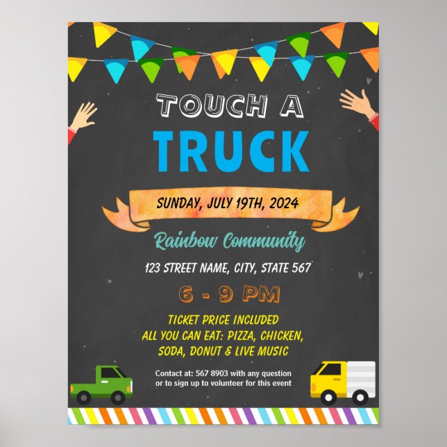 Editable Touch a Truck Fundraiser flyer Poster (Front)