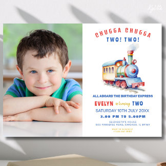 Editable Train Photo Birthday Invite 