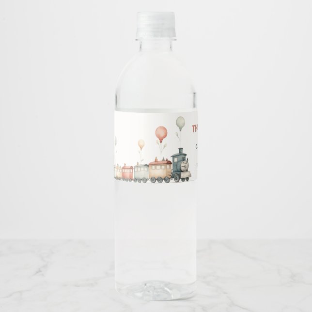 Editable Train Water Bottle Sign Birthday  Label (Front)
