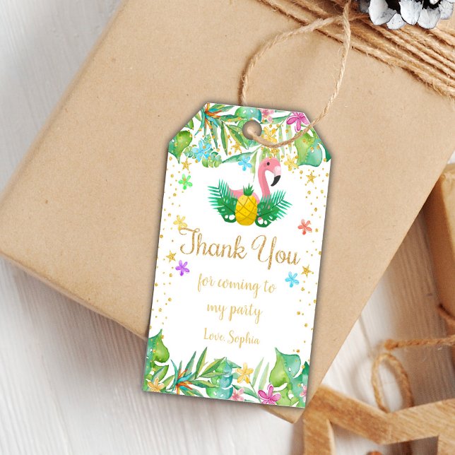 Editable Tropical Birthday Party Favour Labels (Flamingo Gift Tags)