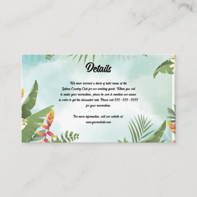 Editable Tropical Details of the Wedding Enclosure Card (Front)
