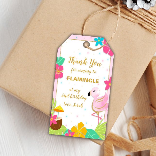 Editable Tropical Party Favour Labels (Flamingo Tag, Flamingo Birthday Gift Tags)