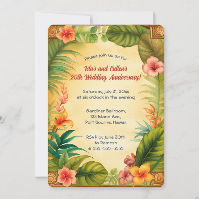 Editable Tropical Plants and Flowers Invitation (Front)