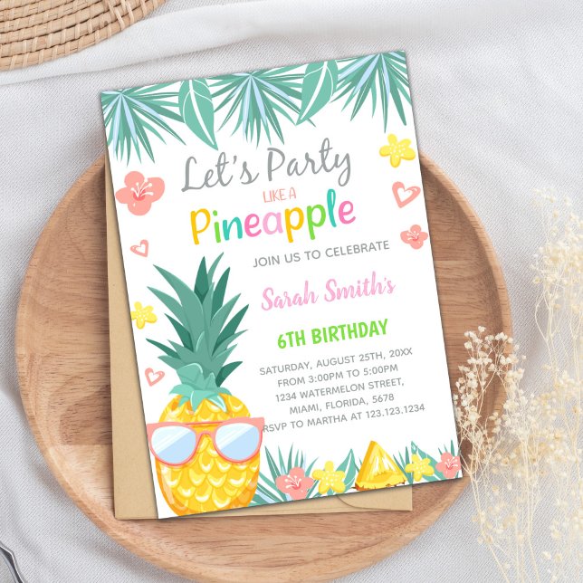 Editable Tropical Summer Printable Invite (Pineapple Party Birthday Invitations)