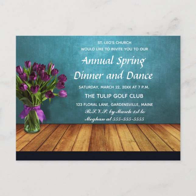 Editable Tulips in a Jar Spring Dinner Invitation Postcard (Front)