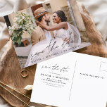 Editable Typography Save the Date Photo Minimalist Postcard<br><div class="desc">Wedding Save the Date Cards that have a photo on the front . The Save the Date cards contain a modern hand lettered cursive script typography that are elegant,  simple and modern to use after you minimalist simple wedding day celebration.</div>