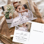 Editable Typography Save the Date Photo Minimalist Postcard<br><div class="desc">Wedding Save the Date Cards that have a photo on the front and back. The Save the Date cards contain a modern hand lettered cursive script typography that are elegant,  simple and modern to use after you minimalist simple wedding day celebration.</div>