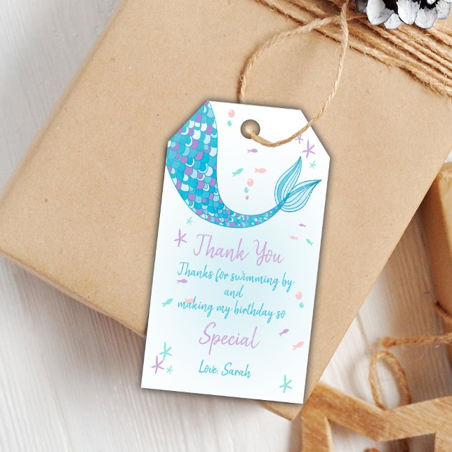 Editable Under the Sea Party Favour Labels (Green Tail Mermaid Gift Tags)