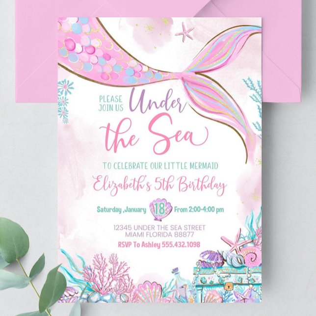 Editable Under the Sea Purple Teal Little Mermaid  Invitation (Creator Uploaded)