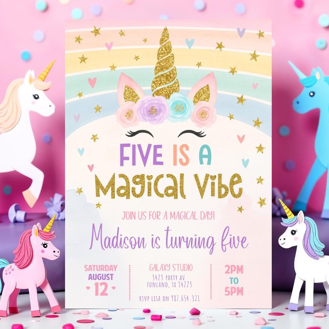 Editable Unicorn Birthday Invitation 5th Five is a (Creator Uploaded)