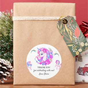 Editable Unicorn Birthday Party Classic Round Sticker