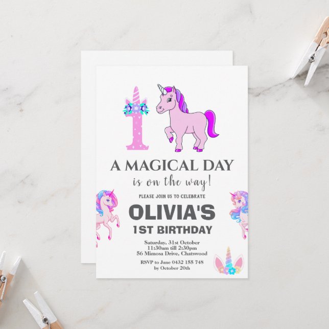 Editable Unicorn Birthday Party Invitation (Front/Back In Situ)