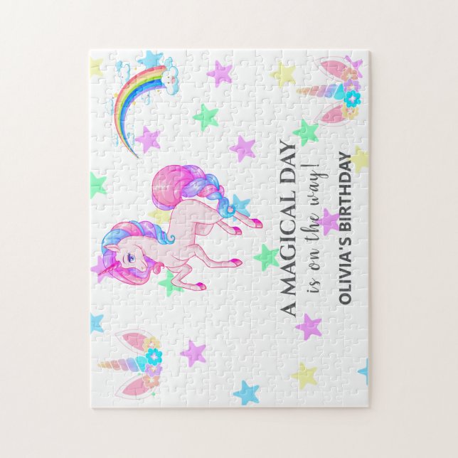 Editable Unicorn Birthday Party Jigsaw Puzzle (Vertical)