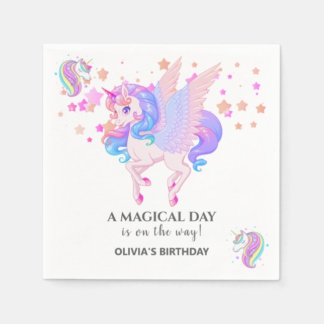 Editable Unicorn Birthday Party Napkin (Front)