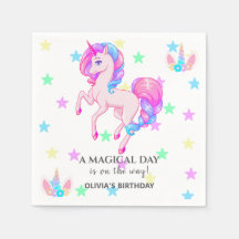 Editable Unicorn Birthday Party Paper Napkin
