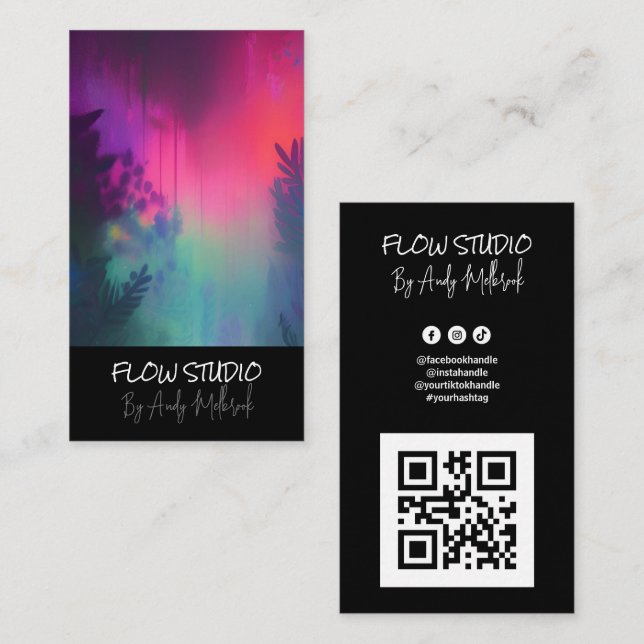 Editable Vibrant Fluid Art QR Code Business Card (Front/Back)