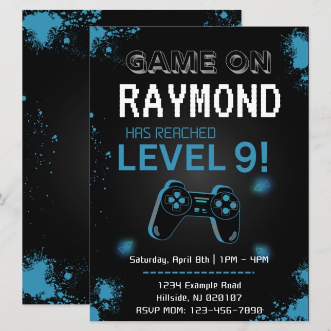 Editable Video Game Birthday Invitation (Front/Back)