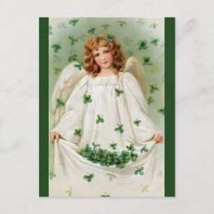 Editable Vintage Angel With Shamrocks Postcard