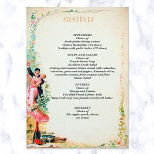Editable Vintage Couple and Champagne Menu