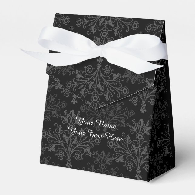 Editable Vintage Damask Medallions on Black Favour Box (Front Side)