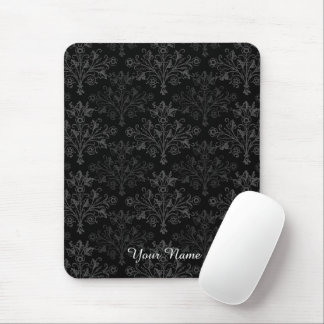 Editable Vintage Floral Damask Medallions on Black Mouse Pad